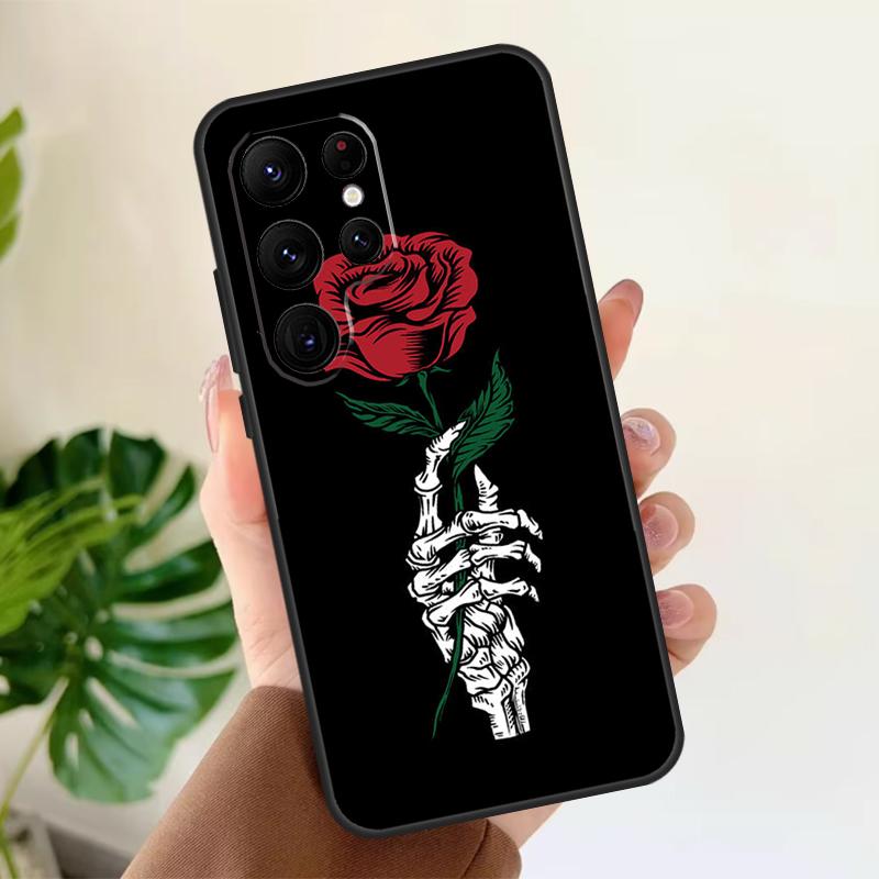 Skeleton Hand Rose Gothic Soft Case For Samsung Galaxy S21 S22 S23 S24 S25 Ultra S9 S10 Plus S20 FE S24 FE Phone Cover