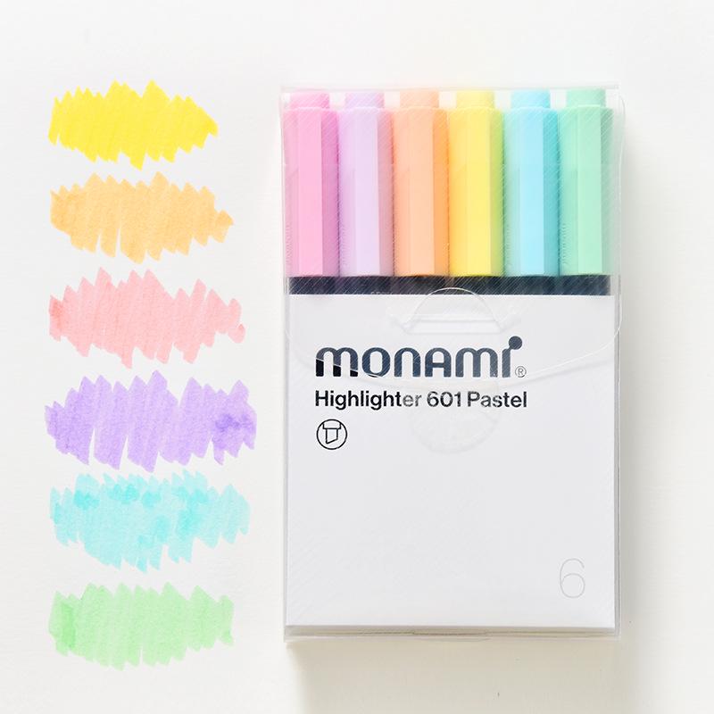 Monami 601 Korean Fluorescent Marker Pens, 12 Colors, Large Capacity, Creative Design (06021)