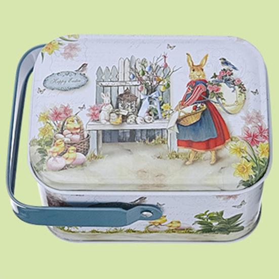 Candy Box Cartoon Rabbit Pattern Good Sealing with Handle Vintage Multi-functional Gift Giving Portable Easter Cookie Gift Tins for Holiday