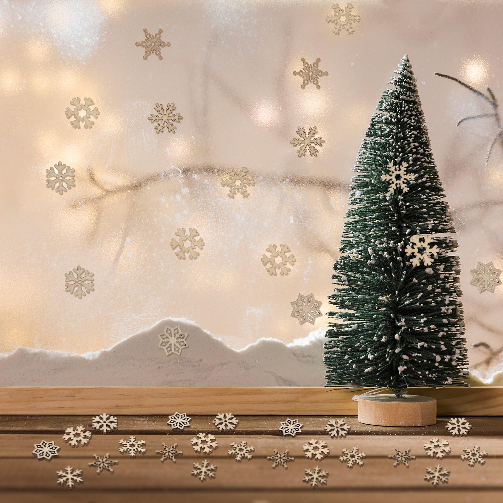 

50Pcs Wooden Snowflake Cutouts Christmas DIY Craft Embellishments Decorations for Walls Windows Trees Party Ornament Size 1