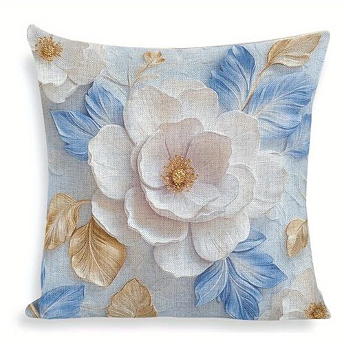 Ice Blue Flower Decorative Pillowcase, Ultra-Soft Polyester Material Living Room Sofa Backrest Car Pillowcase Home Decoration