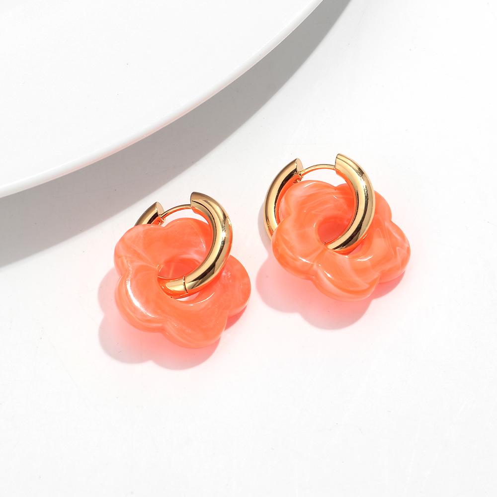 Colorful Flower Resin Acrylic Charms Earring Gold Color Circle Ear Buckle Hoop Earrings Fashion Jewelry for Women
