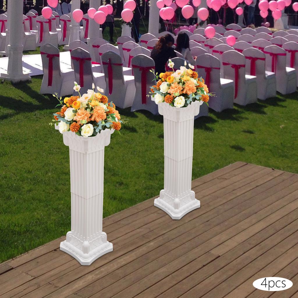 4-Pack Wedding Roman Column Pillars, 30x90cm White Plastic Faux Marble Pillar, Event Party Decoration, Garden Landscaping Prop