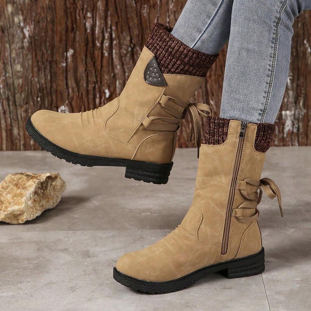 Fashion Women Boots Autumn and Winter New Knee High Boots Large Medium Tube Thick Heel Shoes for Women Strap Pleated Vintage Women Boots
