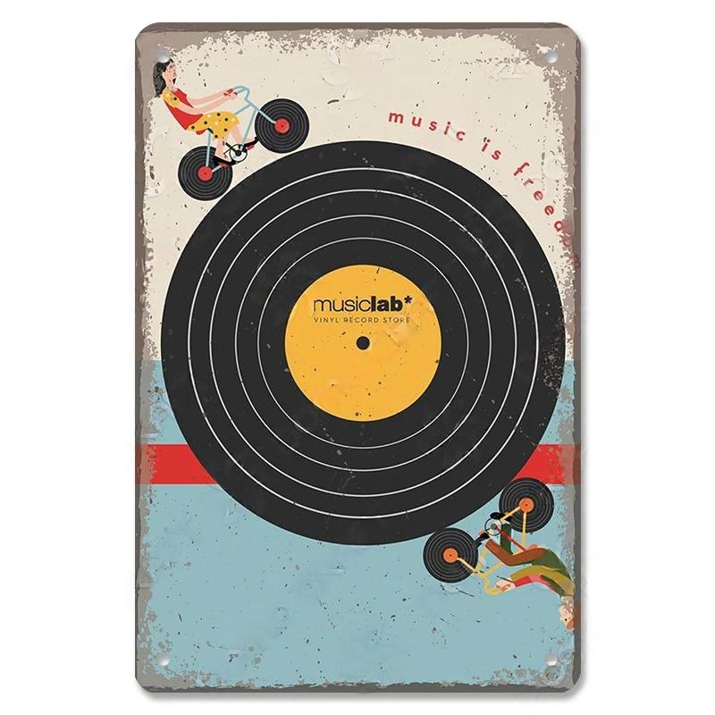 Vintage Kovové Plechové Značky Retro Hudební Plakáty Vinylová Deska Gramofon Kovová Plaketa Nástěnná Dekorace pro Kavárnu Bar Klub