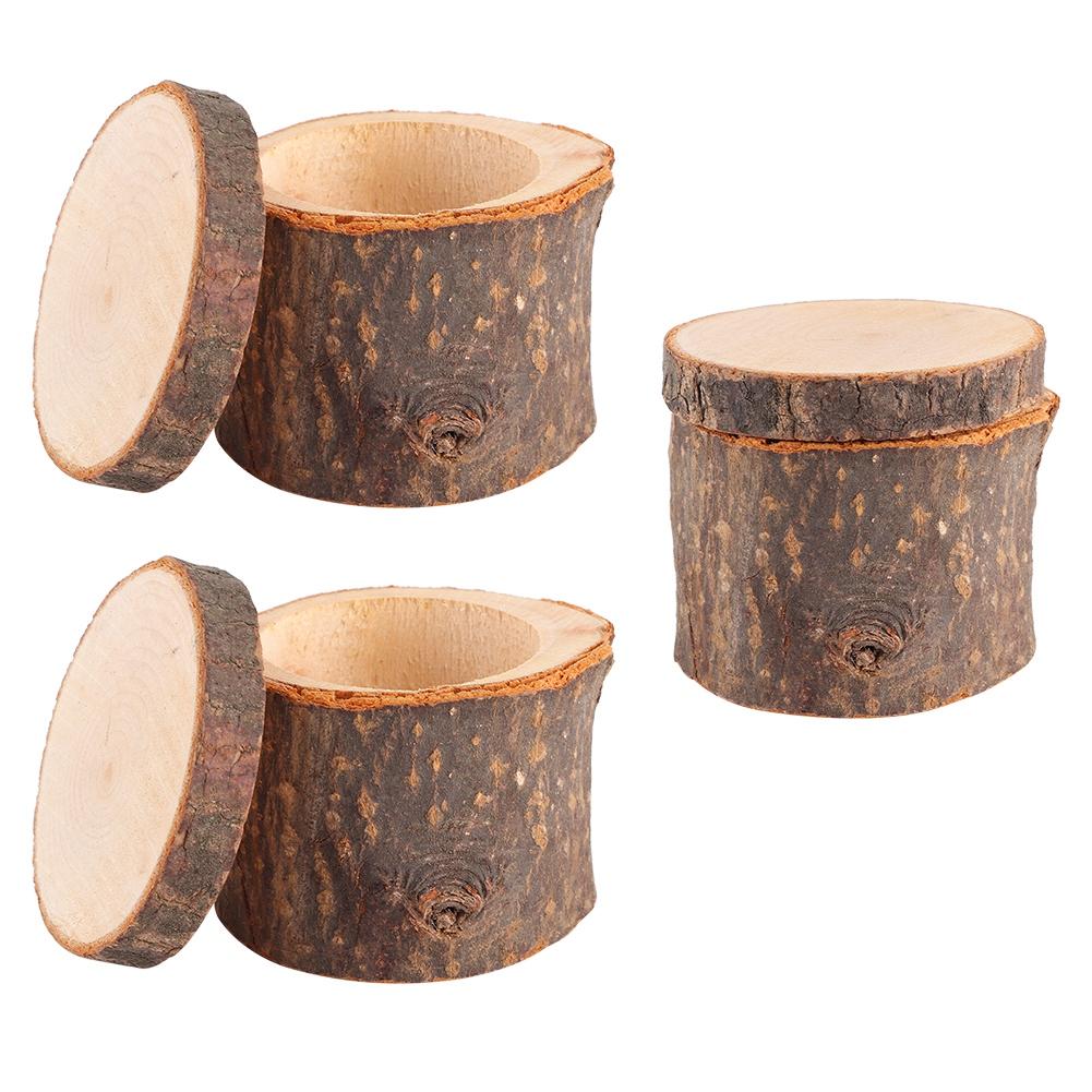 3 Stück Set Holzringbox DIY Rustikaler Eheringhalter Träger Behälter Etui für Valentinstag Jubiläum