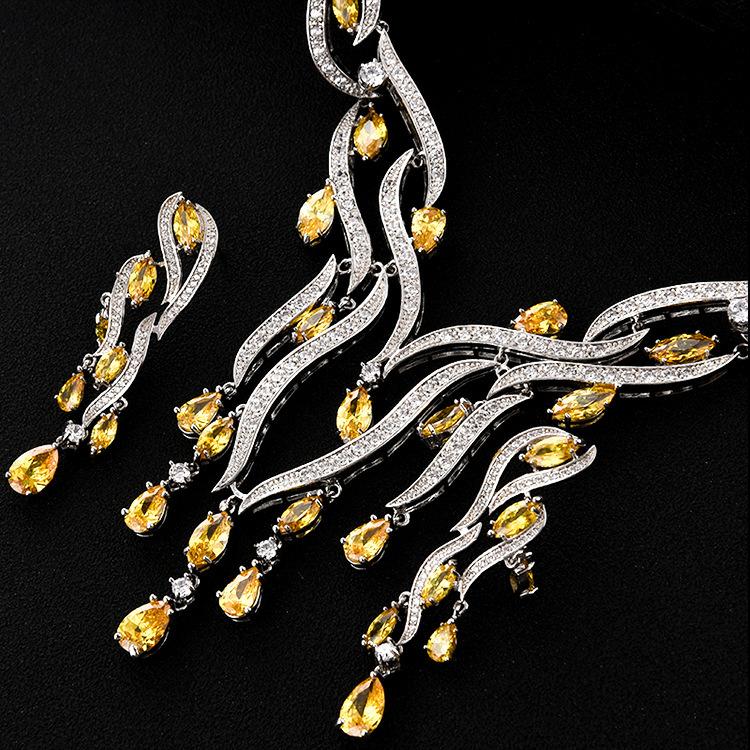 Преувеличенные украшения Свадебный цирконовый набор ожерелье и серьги С бахромой Вечеринка Свадебное платье Подходящие аксессуары