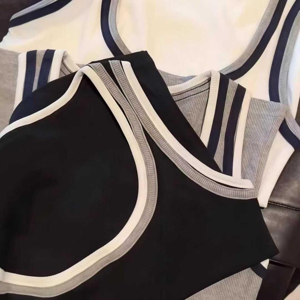 Korean Color Block Sleeveless Tank Top with Chest Pads - Women's Versatile Outerwear