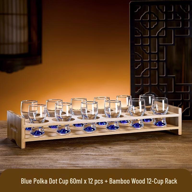 Handmade Glass Baijiu Cup Set with Bamboo Rack