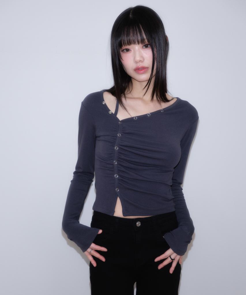 ROSEFRANTZ Unbalanced Shirring Long Sleeve [Charcoal]