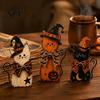 Festive Party Table Centerpieces Rustic Wooden Cat Ornament, Vintage Halloween/Flower Wood Tabletop Signs, Fall Home Decorations Distressed