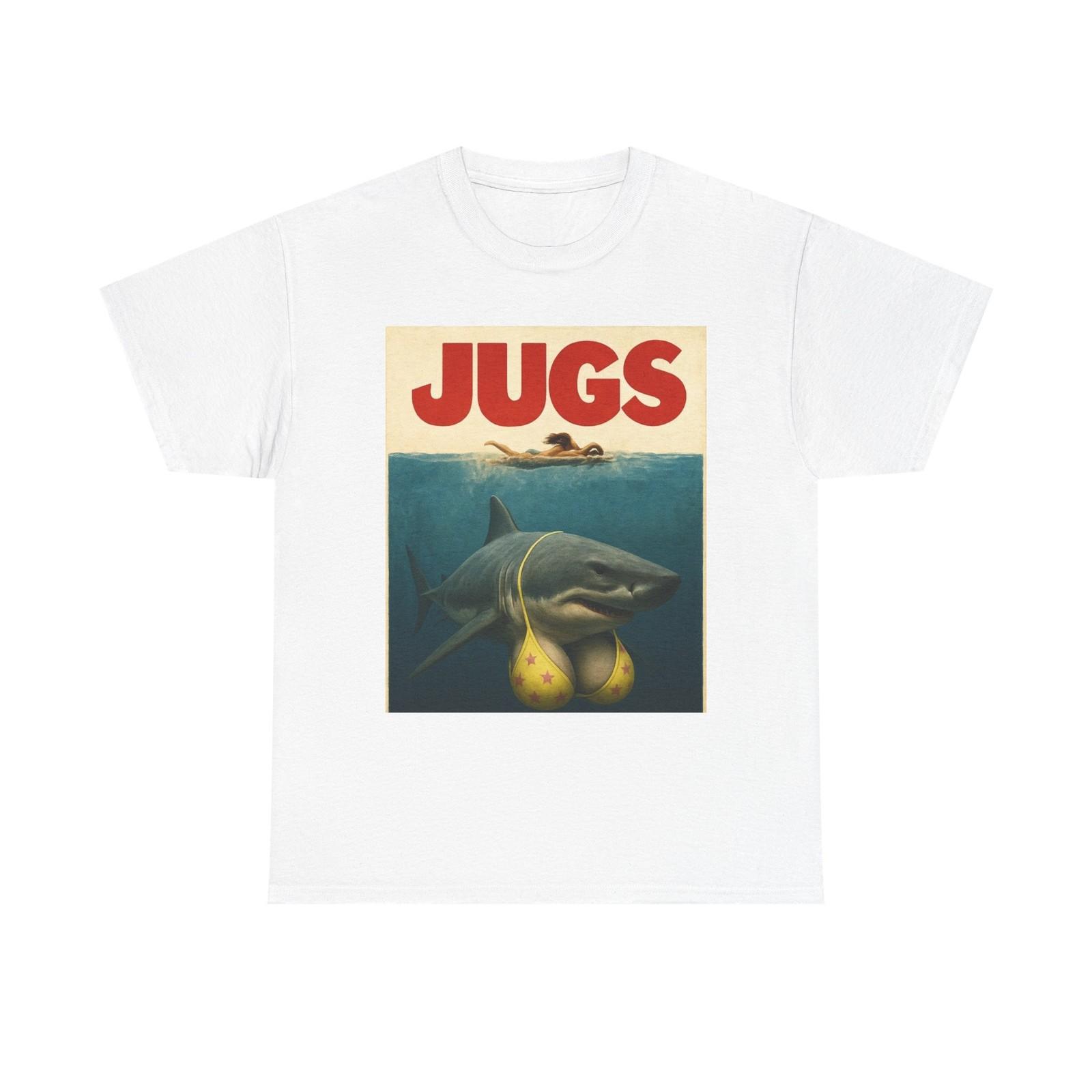 Jaws Parody Jugs Funny Shark Boobs Graphic T-Shirt Unisex Heavy Cotton S