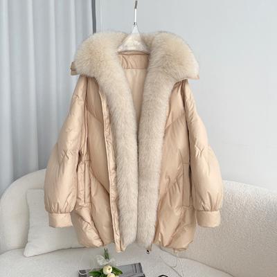 Kunstpelzkragen, lockere, breite Version, Pelz-Daunenjacke, Schal, mittellanger Wintermantel für Damen