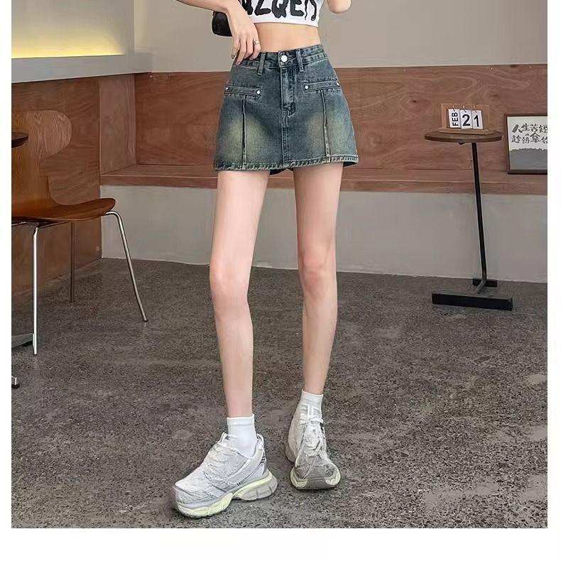Damskie Letnie Jeansowe Szorty z Wysokim Stanem Seksowne Rozkloszowane Elastyczne Wygodne Modne Trendy