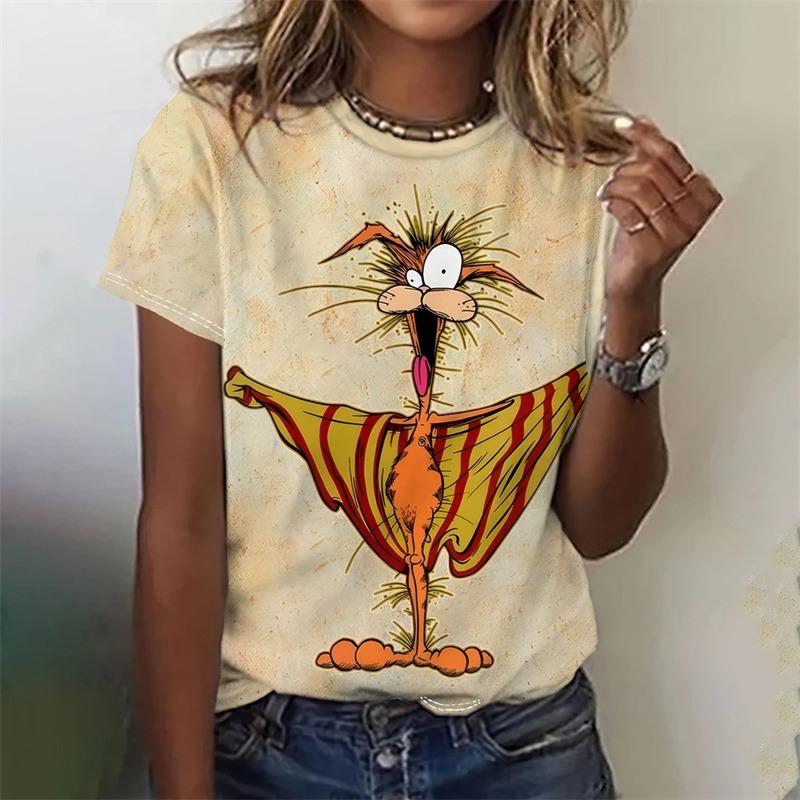Funny Cat Pattern T-Shirt For Women Cute Animal 3D Printed T Shirts Summer Fashion Oversized Tees Short Sleeves Round Neck Tops