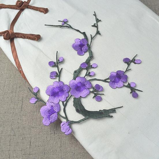 Cherry Blossom Iron-On Patch Blossom Plum Applique Patch Embroidered Flower Vines DIY Trim for Jeans Garment Women Clothing Jacket Backpack