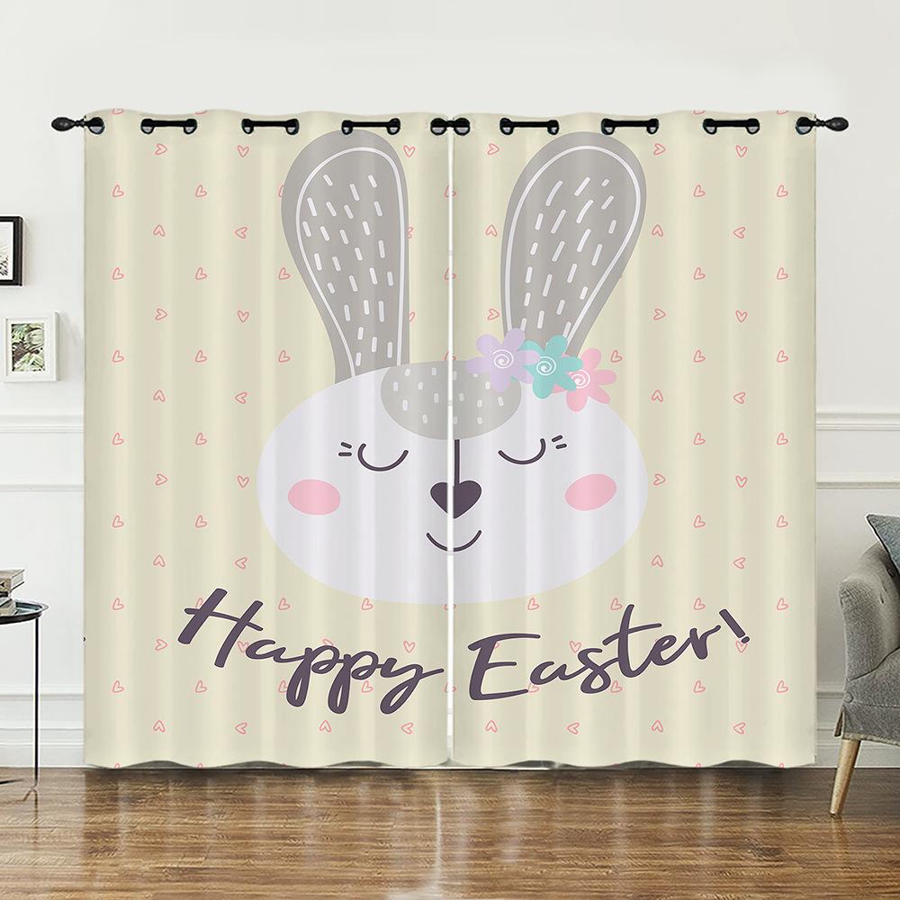 Curtain Animal Rabbit Illustration Curtain Digital Printing Blackout Curtain No Punching