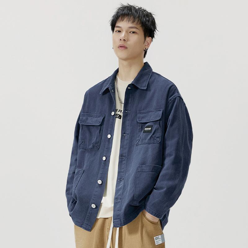 American Heavy Retro Denim Jacket Men'S Loose Large Size Trendy Handsome Tooling Jacket Trendy Brand