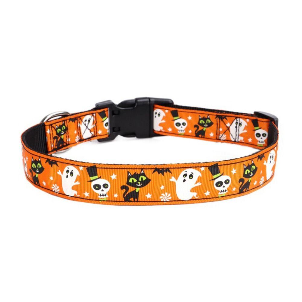 Adjustable Pet Pumpkin Skull Collar Quick Release Dog Traction Rope  for Dogs Cats