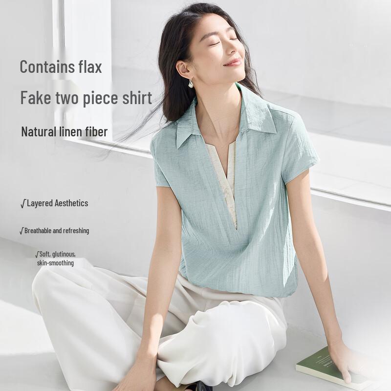 IHIMI Men s Faux Two-Piece Linen Blend Shirt 2XL