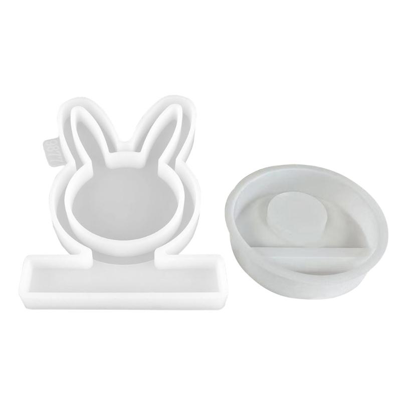 Easter Rabbit Candle Holder Mold for Candle Tealight Holder Decorations Gypsum Ornament, Hollow Flower Resin Mold