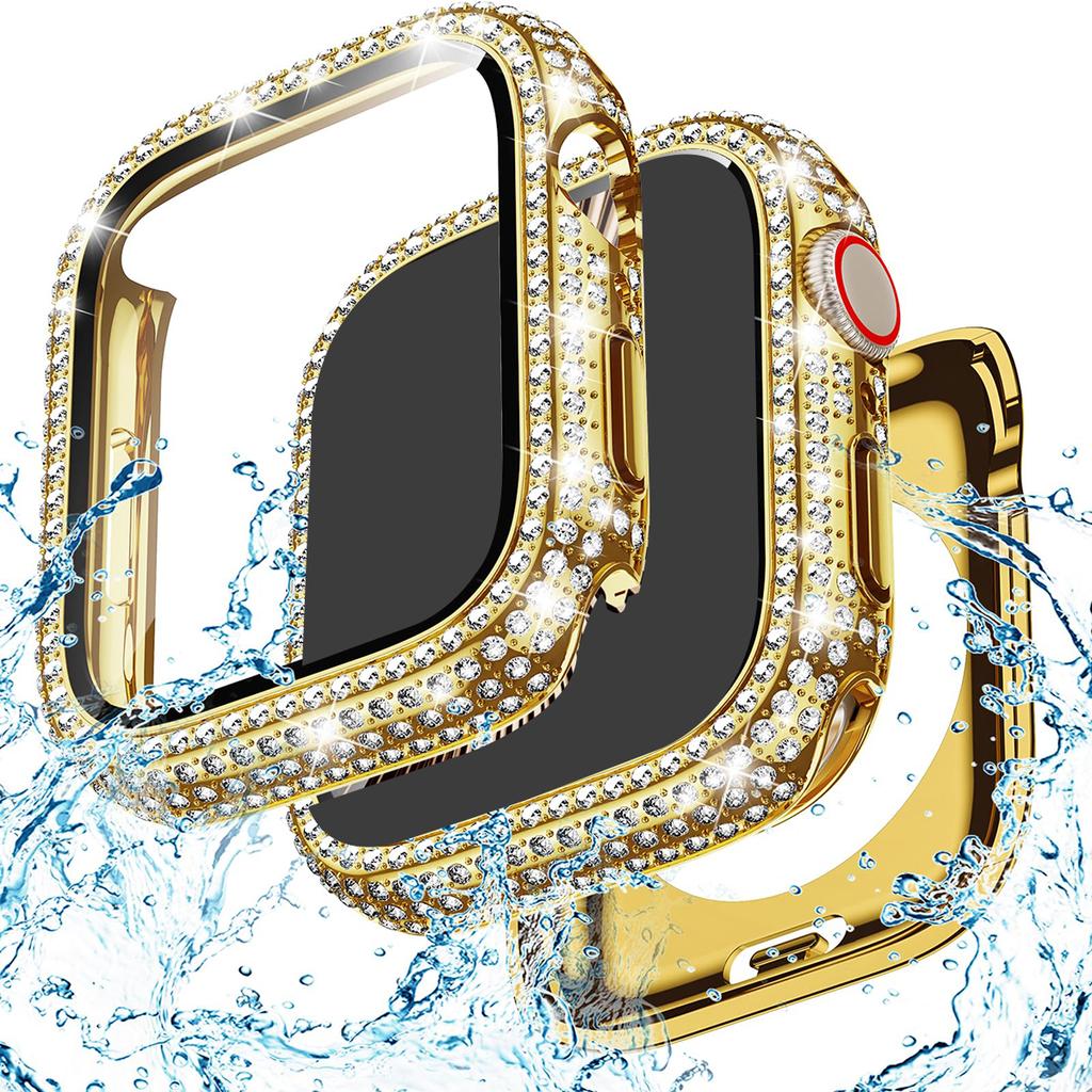 Glass+Bling Cover For Apple Watch Case 44 45mm 41mm 40mm 42mm 44 mm Diamond bumper+Screen Protector iwatch series10 9 8 7 5 6 SE