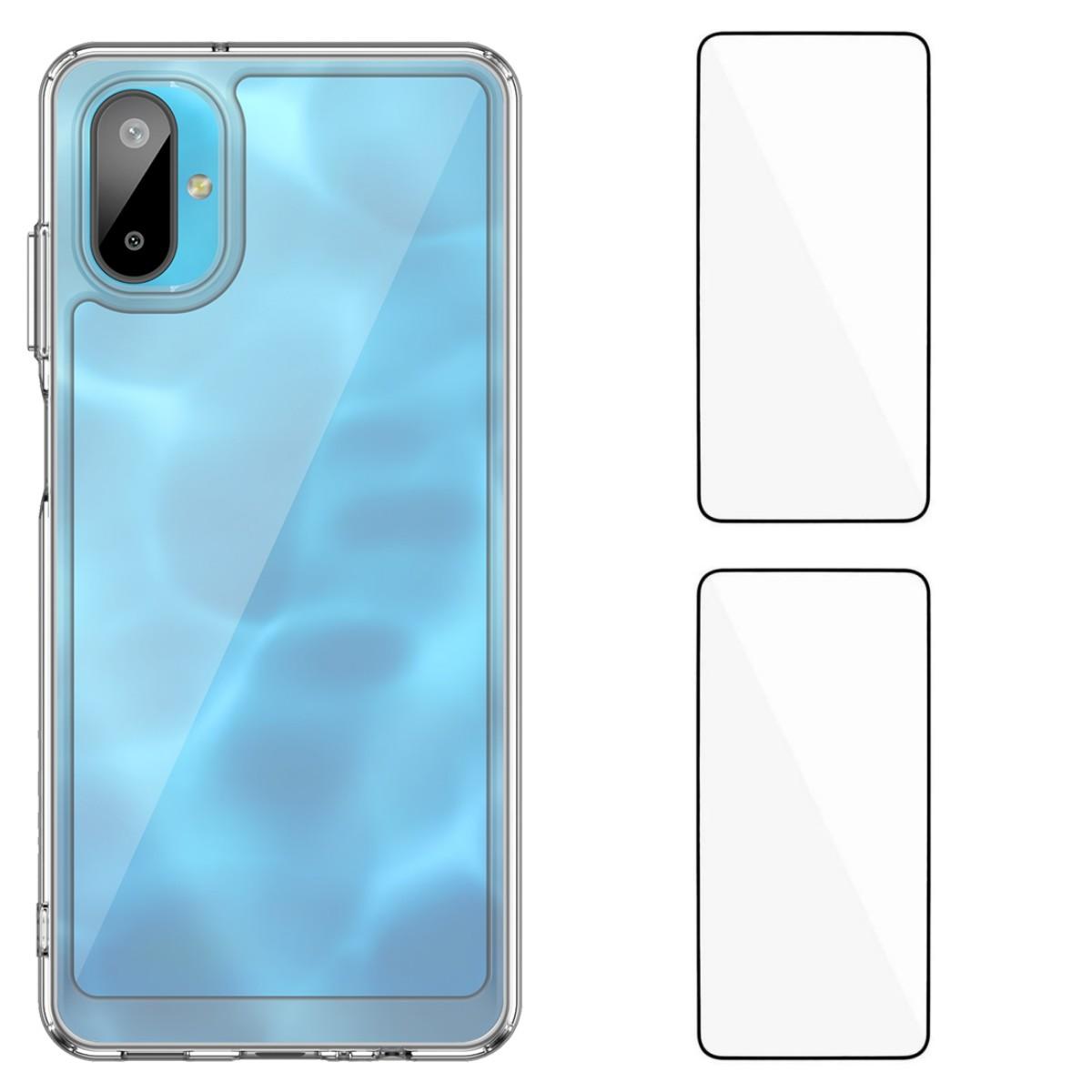 

For Samsung Galaxy M06 5G Clear Phone Case WANLONFENG MF2 Series TPU Acrylic Cover with 2Pcs Tempered Glass Transparent