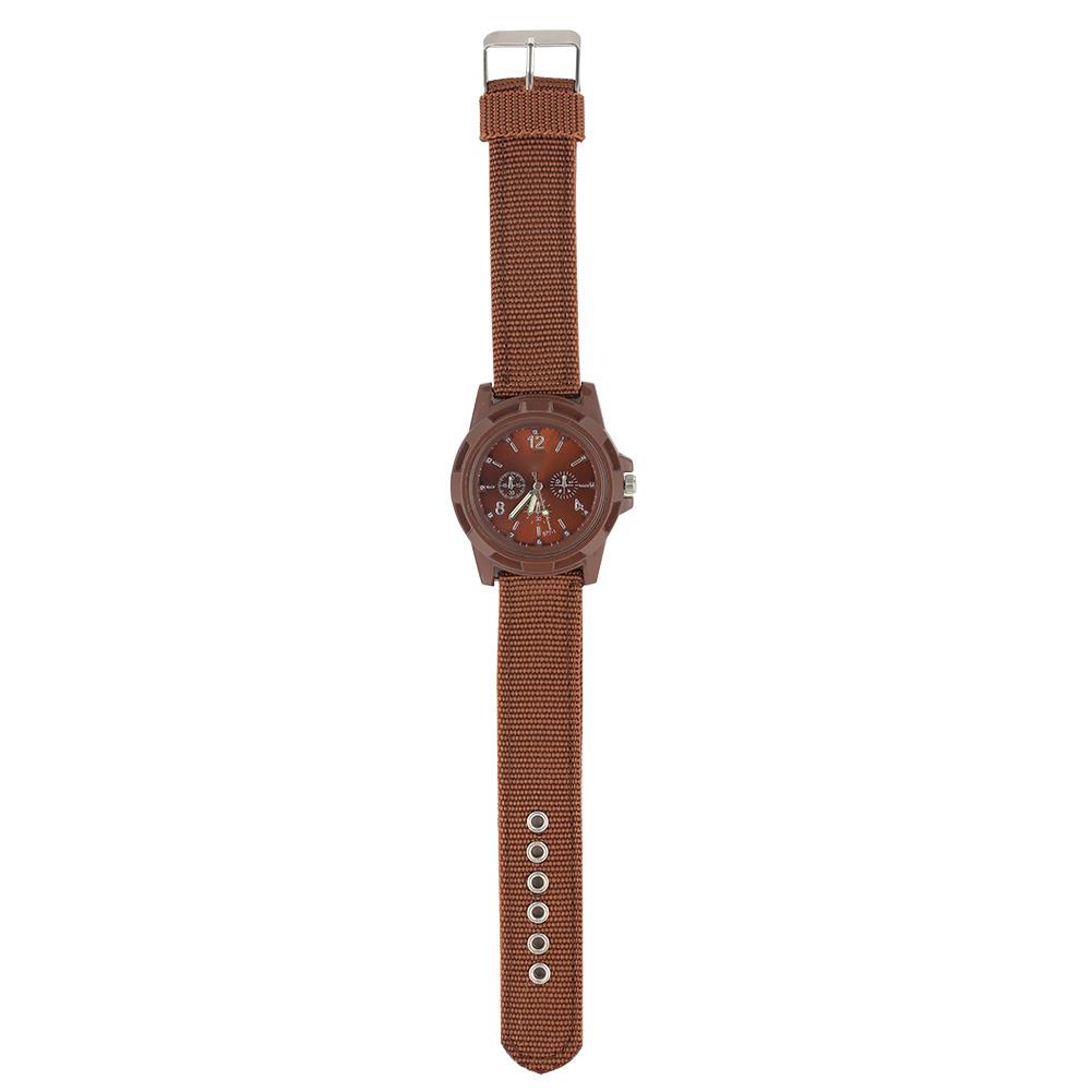 Electronic Analog Wrist Watch Round Nylon Strap Military Wristwatch (Coffee)