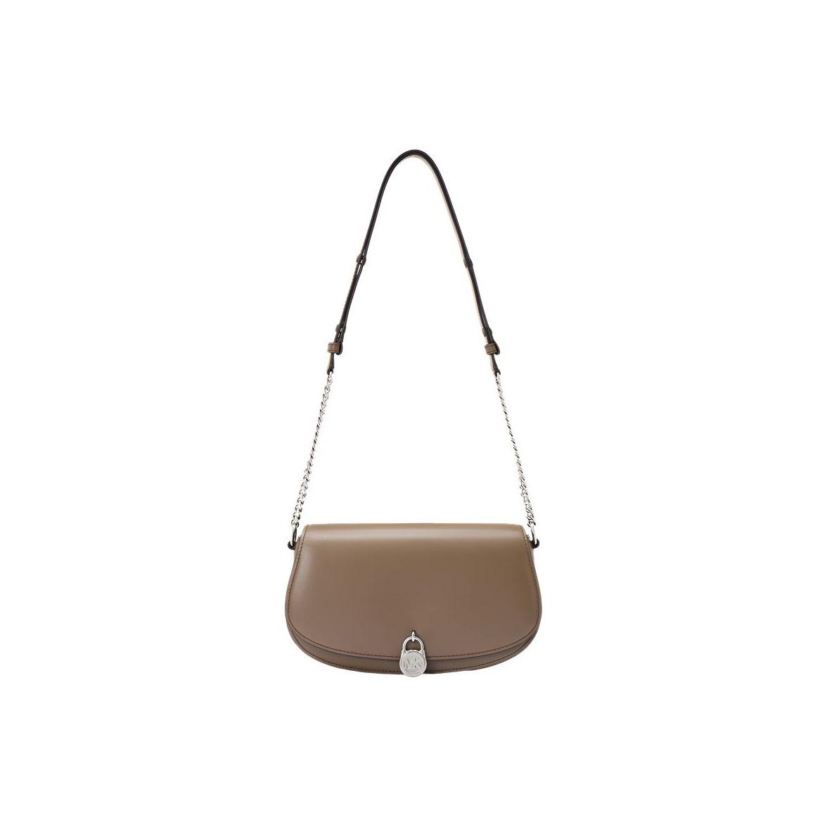 

Michael Kors MK Mila Silver Hardware Leather Saddle Bag Medium Women shoulder bag Light-Gray-Brown 35T5SIMM8L-229 Basic Set (Bag+Dust Bag)