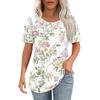 Women's Pleated Round Neck Botanical Print Short Sleeve T-Shirt Top