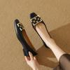French Four Seasons Shoes Retro Light Mouth Square Head Low Heel Single Shoes Spring and Summer New Low Heel Commuter Versatile Black Women's