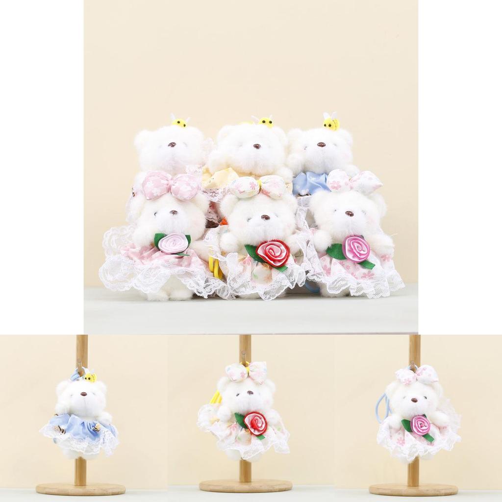 Cute Rose Bear Plush Keychain With Pp Cotton Filling For Girls Bags And Decor