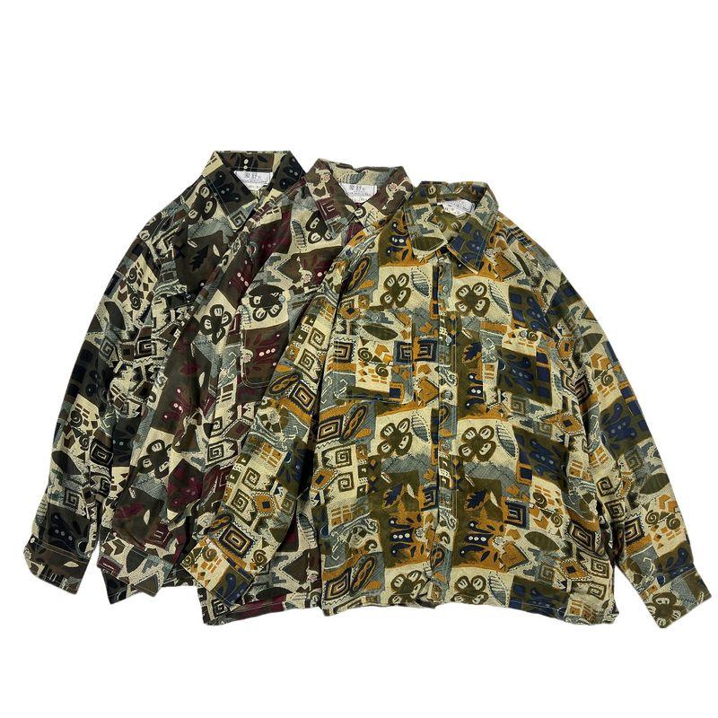Summer Silk Thin Type Long Sleeves Shirt American Hong Kong Style Loose Couple Mulberry Silk Baroque Oil Painting Style Shirt