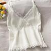 Women Summer 2025 Lace Fashion Tank Top Female Korean Style V Neck Sleeveless Sexy Blouse Cropped Knitwear