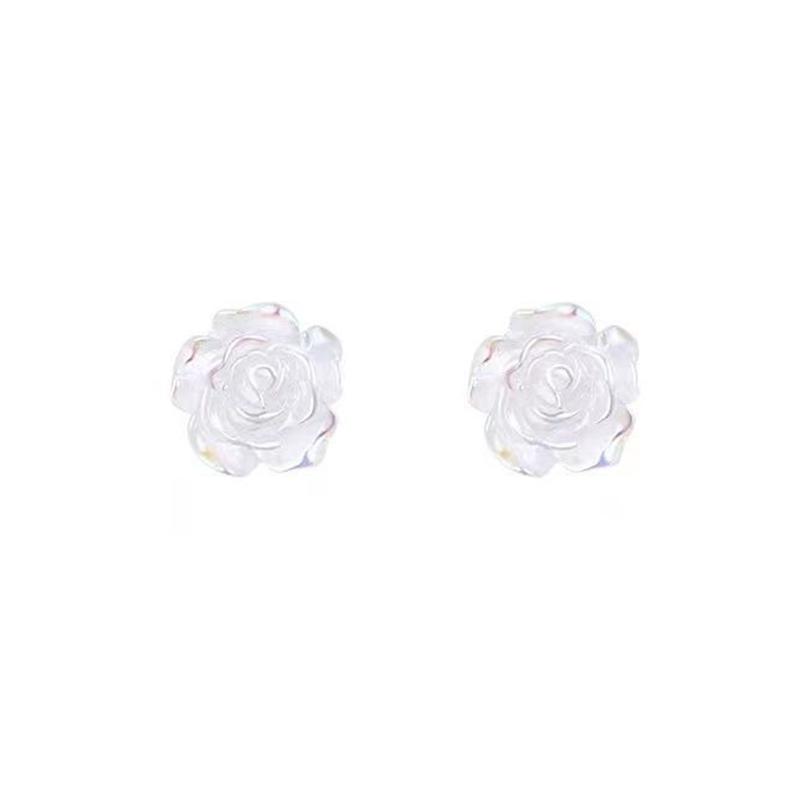 1Pair French White Camellia Flower Earrings For Women Summer Jewelry Accessories Gifts Temperament Sweet Stud Earrings