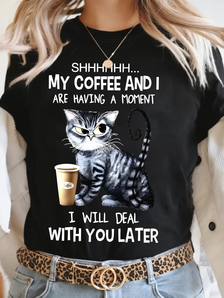 Funny Cat Printed Tshirt For Unisexs Spring And Summer Fashion Trend Top Neutral Short Sleeved Comfortable Tshirt
