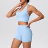 Solid Color Halter Sports Bra & Shorts Fitness Set