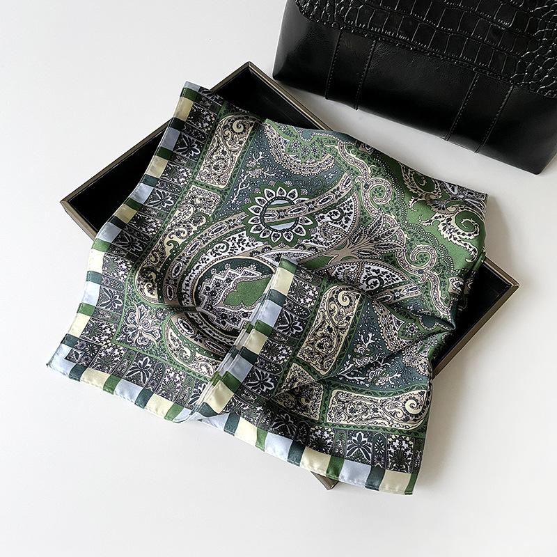 European and American Fashion Cashew Flower Silk Scarf Square Scarf 71 Imitation Silk Satin Square Scarf Headscarf Bag Silk Scarf Multi-purpose Scarf
