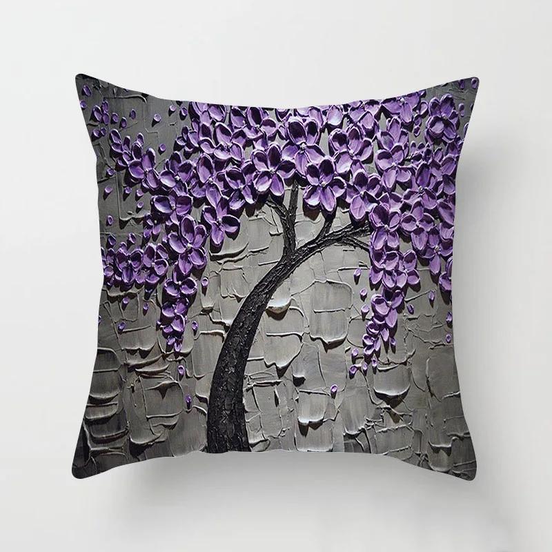 Nordic Style Oil Painting Flower Cushion Cover Polyester Sofa Throw Pillow Car Home Decoration Decorative Pillowcase 45*45Cm