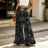 Women Wide Leg Pants with Pockets Halloween Print High Waist Drawstring Loose Casual Long Trousers for Daily Wear