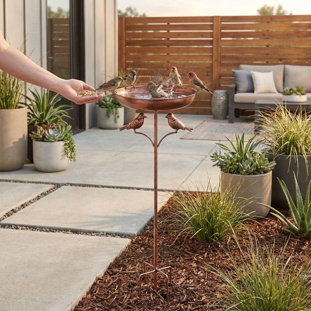 5 Claw Ground Plug Freestanding Birdbath Standing Bowl Bird Feeding Station Outdoor Garden