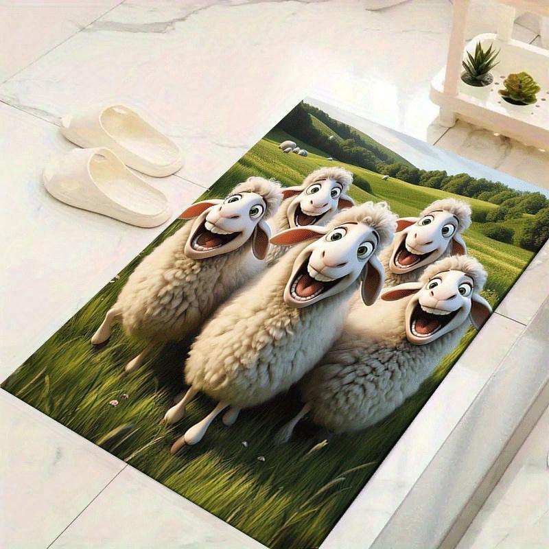 1pc Happy Lamb Pattern Area Rug, Anti Slip Non Shedding Stain Resistant Carpet