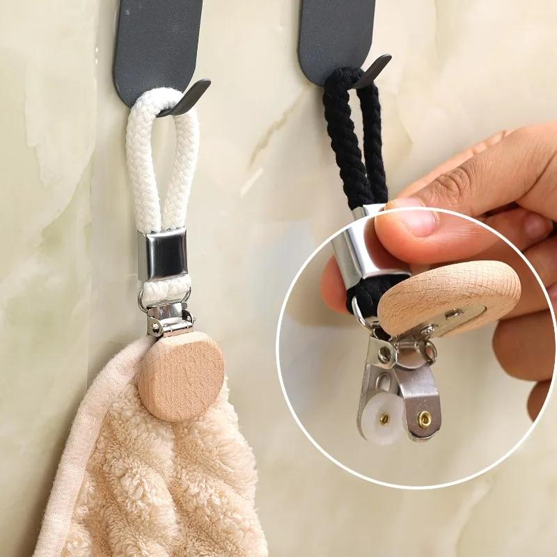 6-1PCS Bathroom Towel Clips With Loops Kitchen Storage Hook Hand Towel Hanger Household Bathroom Kitchen Organizer Hanging Rack