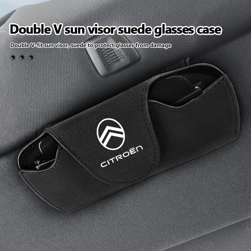 Suede Car Eyeglass Case Sun Visor Glasses Holder Magnetic Clips For Citroen C4 C3 C5 C1 C2 C6 VTS C4L DS3 DS4 DS5 Grand Berlingo ajf256