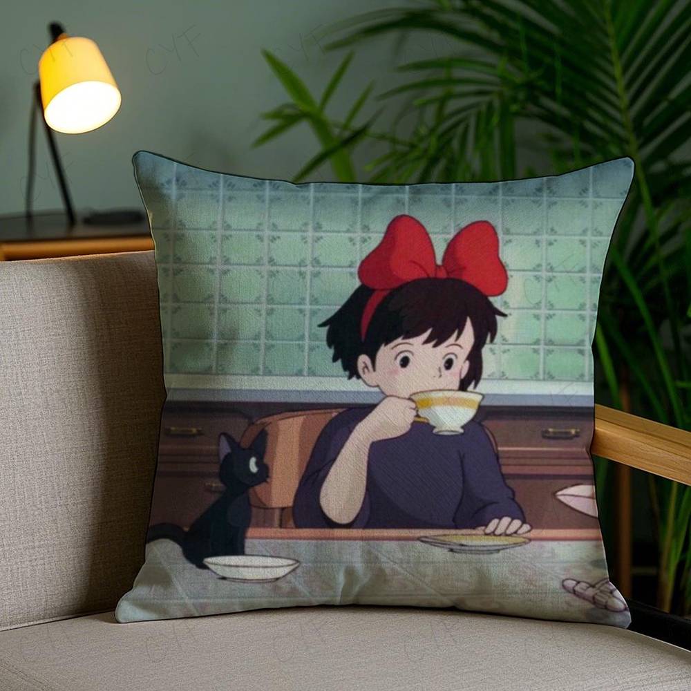 Anime Kwaii K-Kikis D-Delivery Service Pillow Case Anti-dustmite Pillowcase Invisible Zipper Silky Short Plush Sofa Cushion Cove