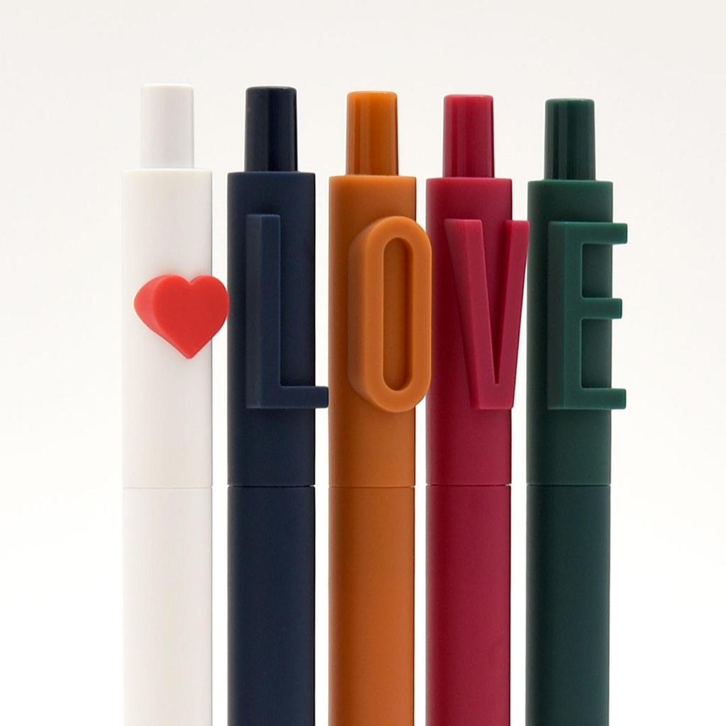 5pcs Love Gel Pens Set Alpha Heart Retro Color Ink 0.5mm Ballpoint for Writing Office School