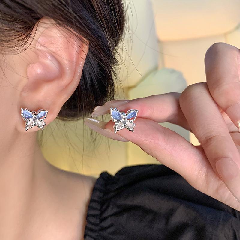 

Серьги-бабочки из серебра 925 пробы с розовым камнем кошачий глаз — элегантный, свежий и универсальный дизайн для женщин A1659 синий