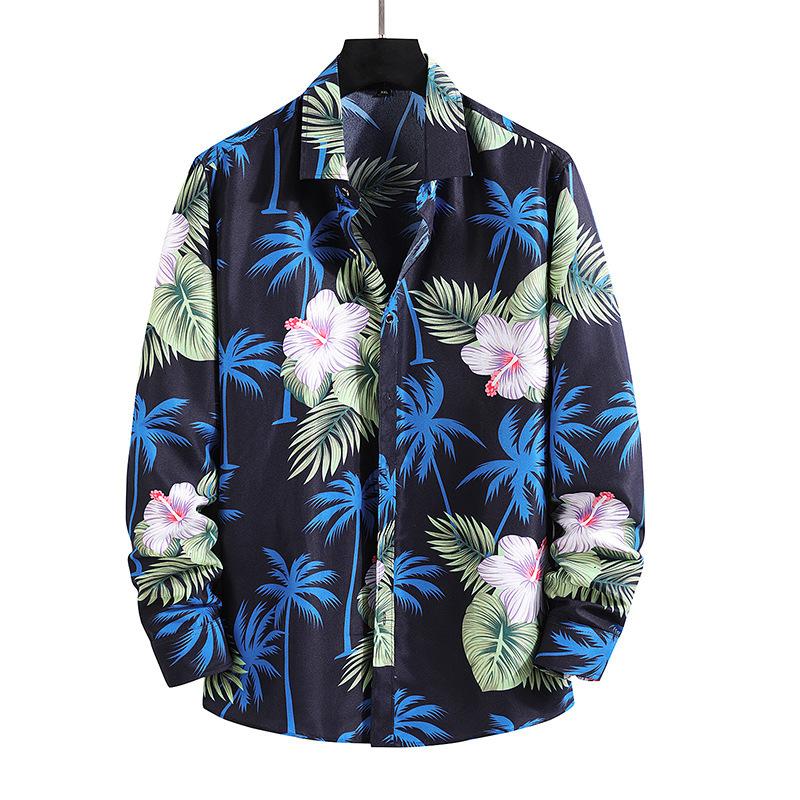 Camisa de otoño para hombre, estilo Hong Kong, informal, de talla grande, con estampado floral, de manga larga