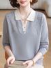 Women's Loose Knit Lapel Blouse - Spring/Fall Fashion for Middle-Aged and Elderly Moms