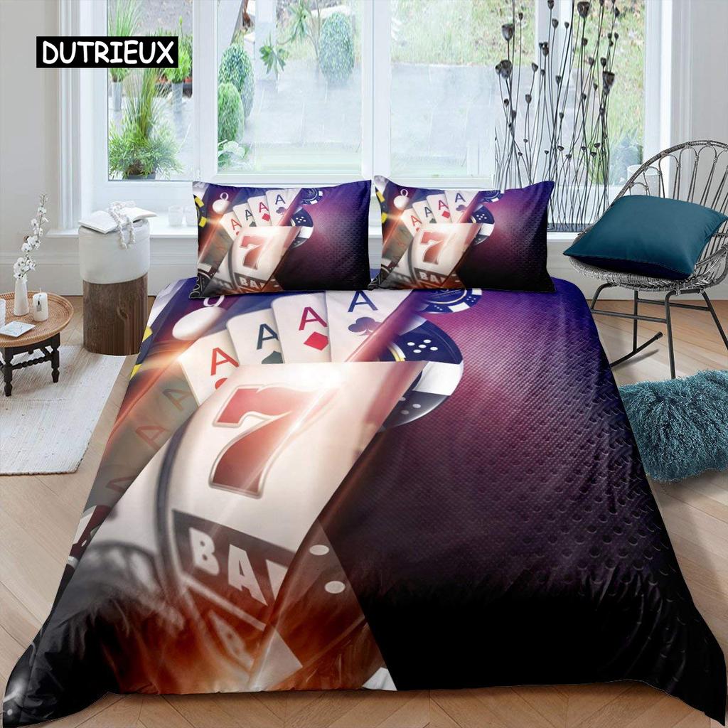 Poker King Queen Duvet Cover Modern Card Game Bedding Set Gamer Playing Comforter Cover Gambling Athletics Polyester Quilt Cover
